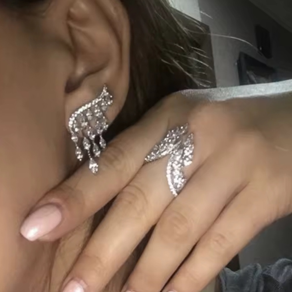 Marquise Cut Crystal Waterfall Silver Earrings - Picture 8 of 8